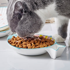 Fish-shaped Ceramic Plate Cat Food Feeding Bowl
