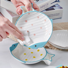 Fish-shaped Ceramic Plate Cat Food Feeding Bowl