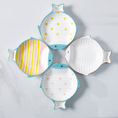 Fish-shaped Ceramic Plate Cat Food Feeding Bowl