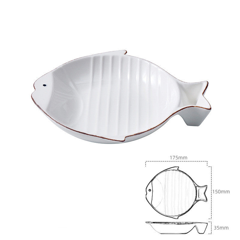 Fish-shaped Ceramic Plate Cat Food Feeding Bowl